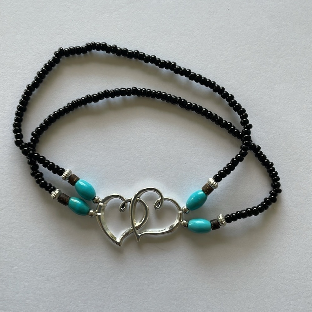 ♥️ Beaded Ankle Bracelet- Hollow Double Heart Design - Picture 4 of 4